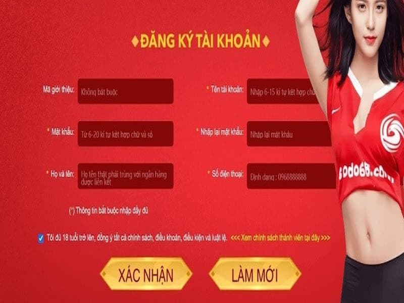Giao diện đăng ký nhà cái Sodo66